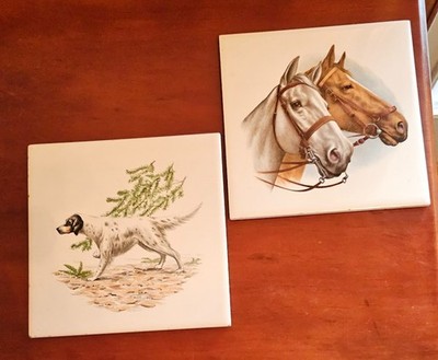 VINTAGE HORSE and SETTER DOG Lovers 6'' CERAMIC TILE WALL DECOR Trivet