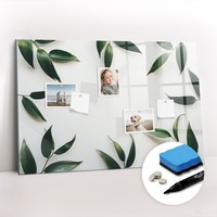 Glas Magnettafel Pinnwand Mit Marker Schwamm Magneten BläTterrahmen 90X60 Cm
