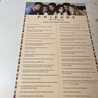 Friends TV Show Poster 36x24 Things I ve Learned from Friends List Free Ship