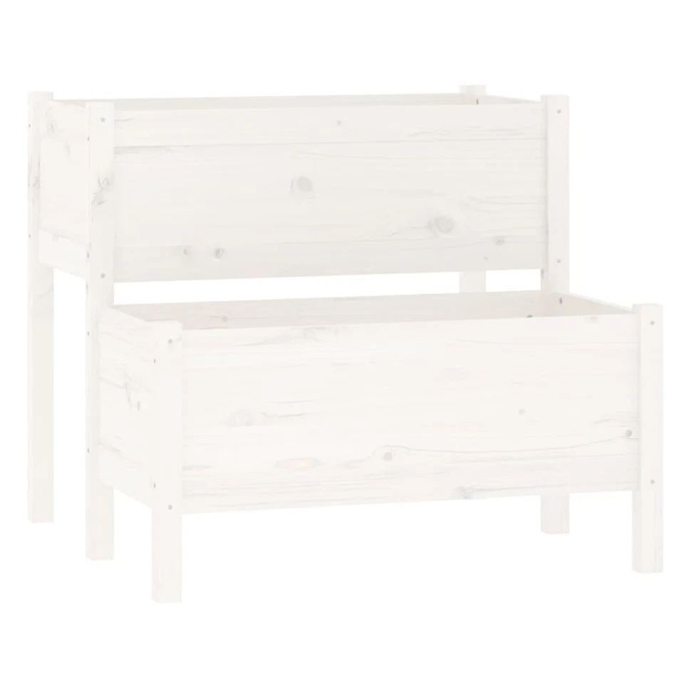 Planter White Solid Pine Wood 84.5x84x75 cm 2-Tier Raised Garden Box for patios - Image 2 of 4