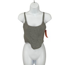 Colsie Corset Tank Top Womens Sz L Grey Cotton Ribbed Adjustable Straps NEW