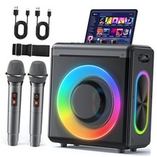 Karaoke Machine with 2 Wireless Rechargeable Microphones: Portable 2 Mics