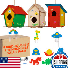 9 casette per uccellini in legno e 9 carillon a vento kit artigianale per bambini età 4-8 fai da te pittura