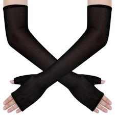 Women's Long Fingerless Opera Party Sheer Gloves Elbow Length Tulle Mesh Glov...
