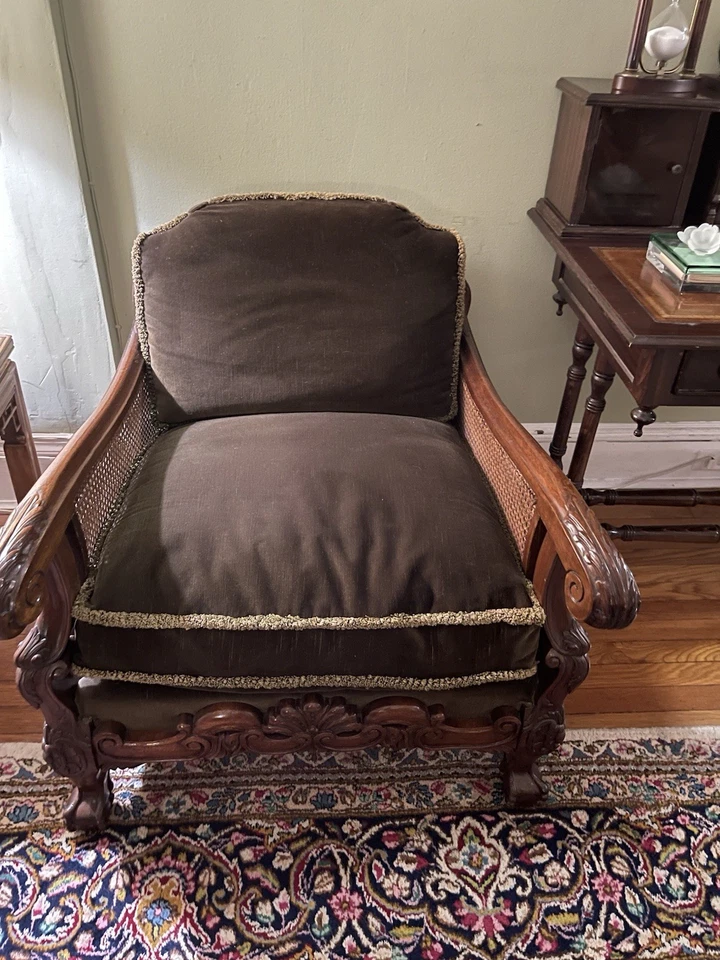 Juego de sofá tapizado vintage Chippendale, 3 plazas y dos 1 plaza Foto 4 de 4