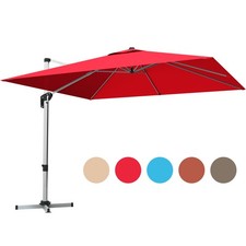 10 Ft Square Offset Hanging Patio Umbrella 360 Degree Tilt Red