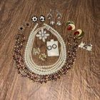 Lot Vintage Costume Jewelry 3 Necklaces, 1 Brooch And 8 Pairs Of Earrings