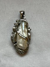 Sterling 18KGF White Gold Filled Pearl Baguette Zircon Pendant