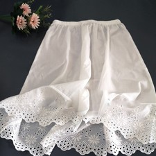Hot Women Underskirt Waist Slip Petticoat Cotton Embroidered Hollow Lace Trim
