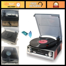 Bluetooth Turntable with FM Radio, 3-Speed Vinyl Player, Wireless Audio Streamin