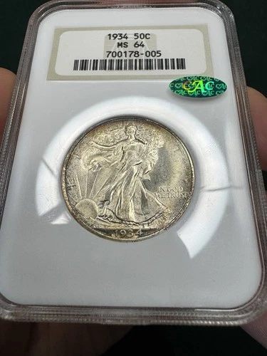 1934 Walking Liberty Half Dollar - 50c NGC Fatty Nice Holo MS64 CAC Toned