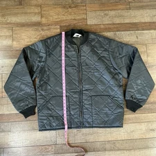 VTG Key Imperial Quilted Jacket Mens XL Long Black Nylon USA Made Workwear 57125