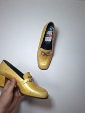 Vintage Moreo Yellow 70s 80s Heel Loafer Shoes With Buckle Detail