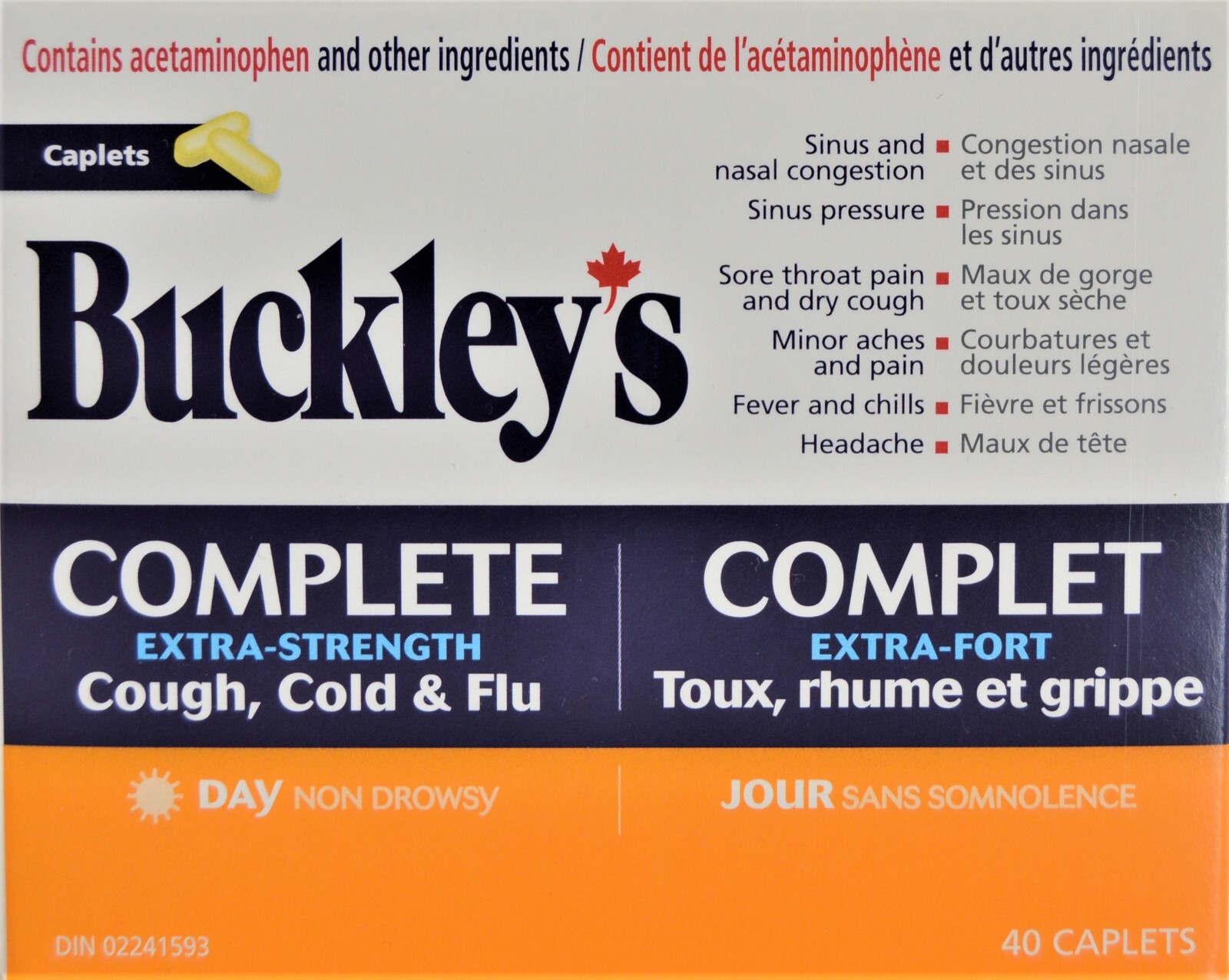 BUCKLEY'S COMPLETE EXTRA STRENGTH COUGH COLD FLU CAPLETS (40), DAY