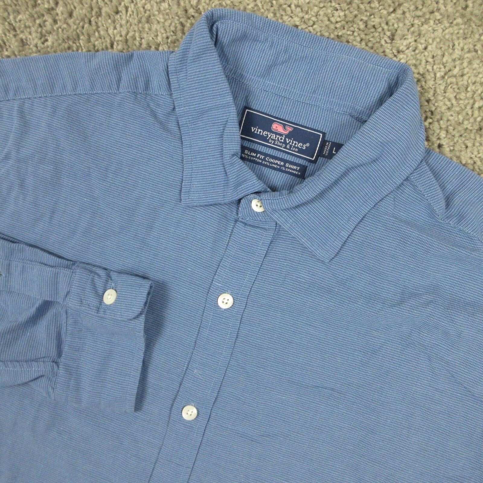 Vineyard Vines Shirt Mens Large Blue Silm Fit Cooper Linen Cotton Button Up
