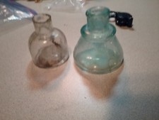 ANTIQUE VINTAGE LIGHT AQUA and clear INK BOTTLEs