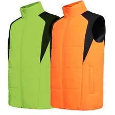 Hi Vis Puffer Vest Vegan Down-Free Quilted Stretchy Side Panel Work BodyWarmer