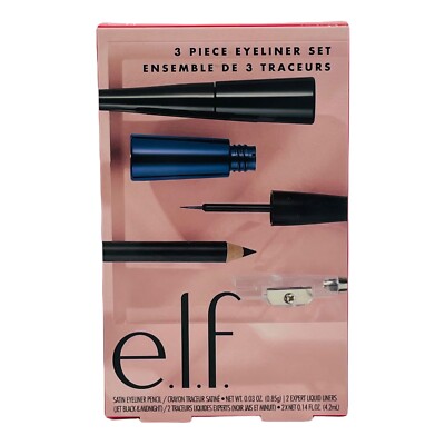 e.l.f. 3 Piece Eyeliner Pencil & Liquid Liners Gift Set Satin Black Midnight 
