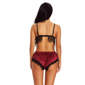 Women's Lingerie Bra and Shorts Set Thin Shoulder Lace Pajamas Set Underwear US