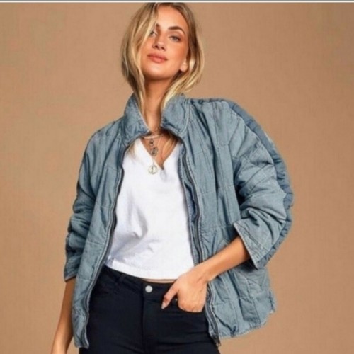 Free People Quilted Denim Chambray Jean 