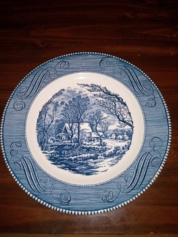 Royal China Currier and Ives The Old Grist Mill 10 Inch Blue Dinner Plate