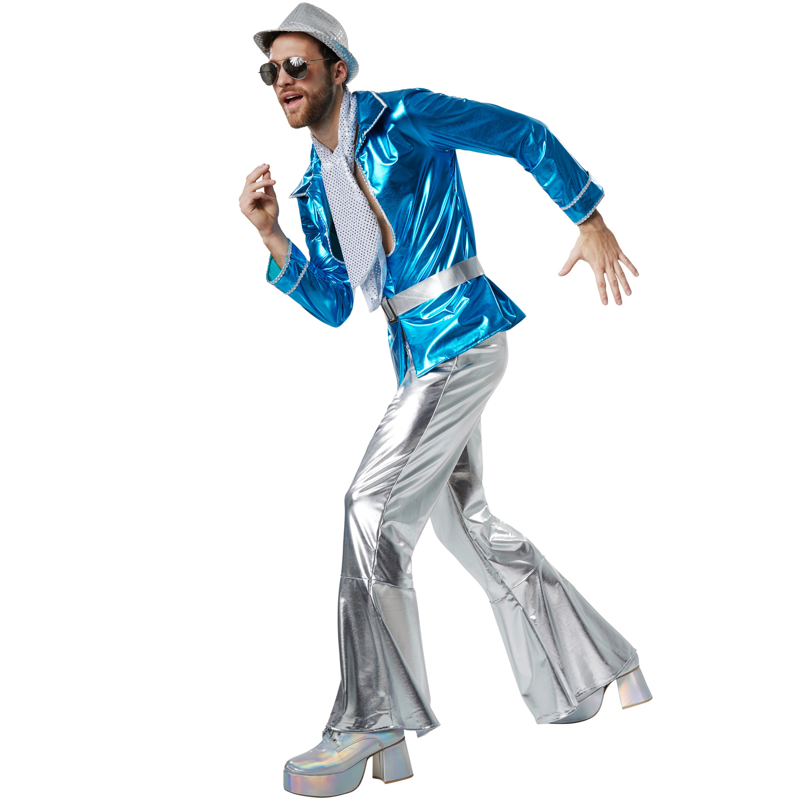 70er Jahre Disco Kostüm Set - Hippie Outfit Mit Schlaghose & Perücke Für Herren