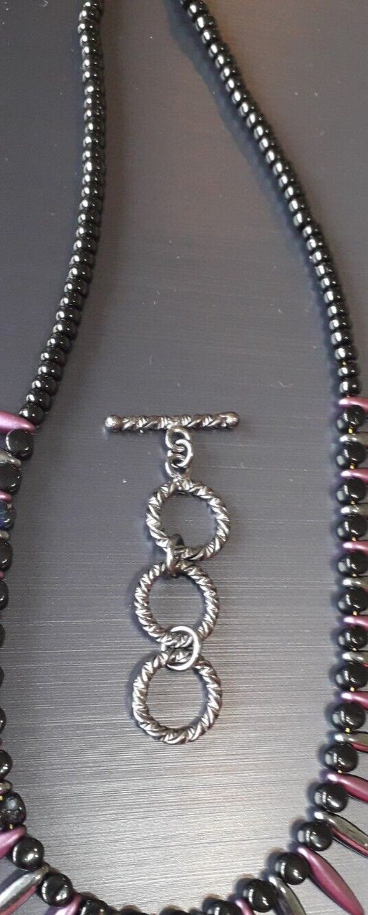 NECKLACE GOTH CZECH PURPLE SPIKE & BLACK MIYUKI SEED BEAD TOGGLE 16-20 UNISEX image 3