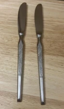 Vintage 2- 9" Mid Century Modern WINTHROP DINNER KNIFE TEXTURED FIDDLE FERN