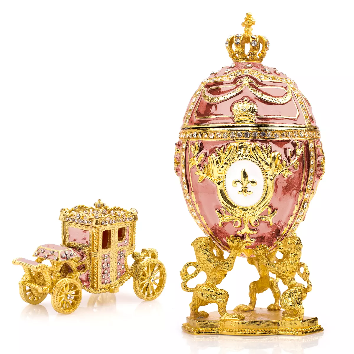 Royal Imperial Pink Faberge Egg Replica Extra Large 6.6 inch Carriage by Vtry