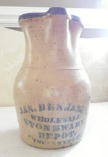 19TH CENTURY STONEWARE PITCHER RARE JAMES BENJAMIN CINCINATTI   OHIO