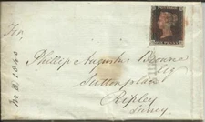 Great Britain SG#1 RED MALTESE CROSS & straightline, backstamped OC/13/1840