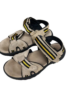 Island Surf Leather Summer Sandals Mens size Black Beige Yellow Faded  Glory