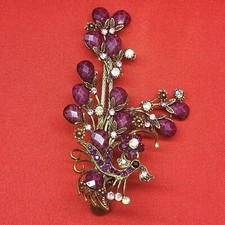 VTG Peacock Hair Clip Claw Purple Acrylic Stones Rhinestones Repaired