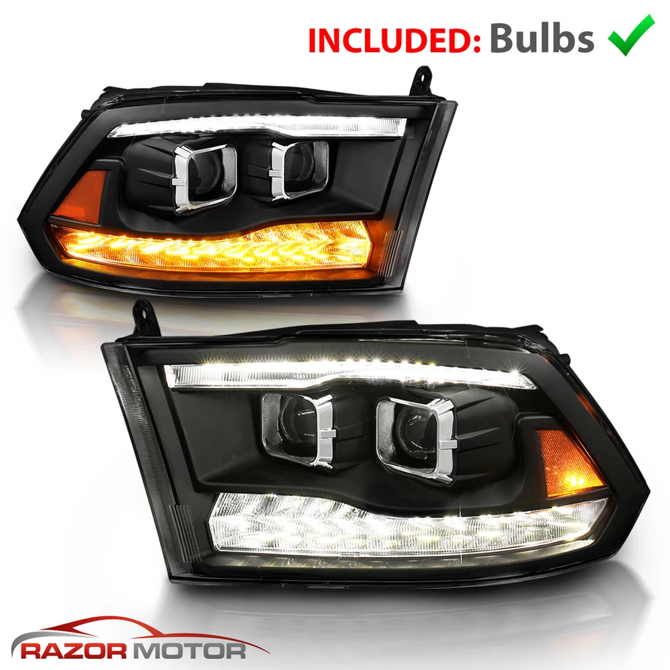 For 2009-2023 Dodge Ram 1500 2500 3500 Black LED Bar Dual Projector Headlights Foto 3 de 4