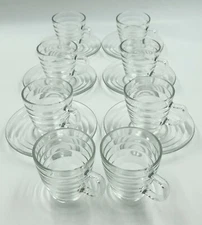 Duralex Vintage Clear Glass Demitasse Coffee Cups & Saucers Set Made in France