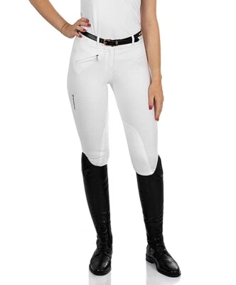 Pantalon D’Équitation Femme Equestro Coton Élastique Blanc - Photo 1/3