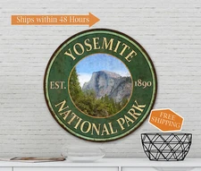 Yosemite National Park Sign Rustic Camp Man Cave Round Wall Decor 100142001005