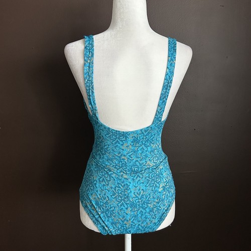 Traje de baño Elizabeth Stewart talla 6 envoltura de una pieza fruncido azul azulado dorado retro - Imagen 4 de 7