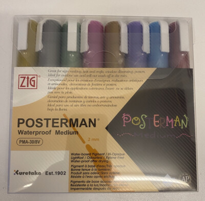 Kuretake ZIG Posterman 8 Farben 2 mm Spitzen wasserdichte Marker Kunst & Handwerk