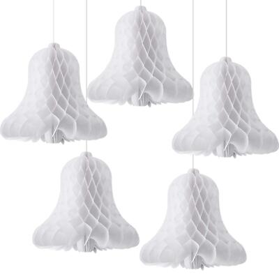 WILLBOND 5 Pieces Paper Wedding Bells White Hanging Big Heavy Honeycomb Bells