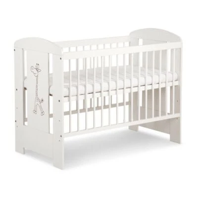 Babybett Gitterbett Kinderbett höhenverstellbar mit Matratze Weiß GIRAFFE 120x60