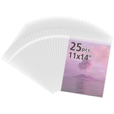 Clear Plastic Bags Self Seal 25 Pack 11 1/4" x 14 1/8" for 11X14 Prints