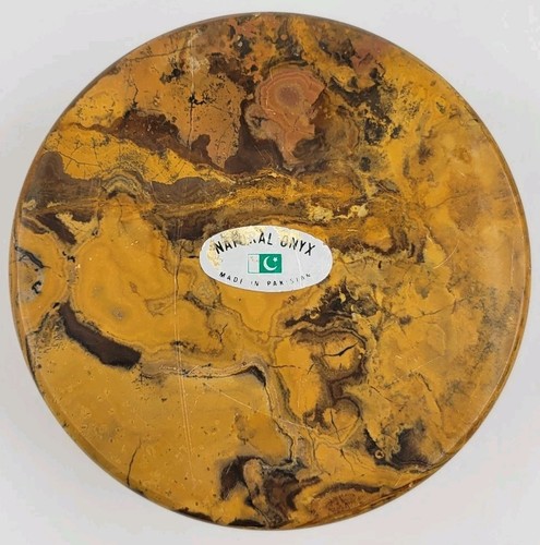 Natural Onyx Stone Vintage Cigarette Ashtray Chunky Round 5" 3 Slots Retro Brown - Picture 10 of 13