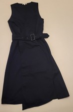 Warehouse Women's Midi Dress UK 8 Blue 100% Cotton Sleeveless Midi V-Neck