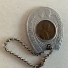 Vintage aluminum keychain enclosing 1973 Lincoln penny~cent~good luck~horseshoe — photo 1