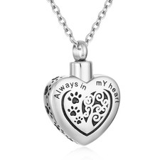 Heart Pet Urn Necklace for Ashes Dog Cat Paw Print Memorial Keepsake Jewelry ...