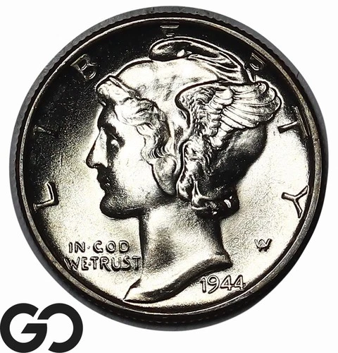 1944-S Mercury Dime Full Bands, Blast White Superb Gem BU++ FSB