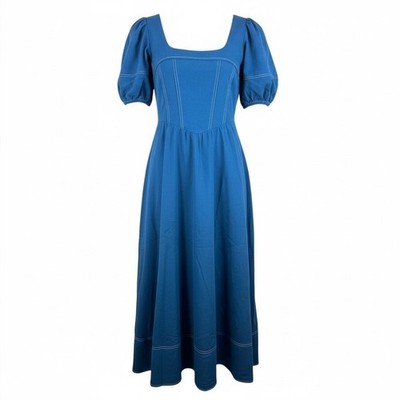 Moon River Royal Blue Midi dress cottage core puff sleeve milk maid Denim sz M
