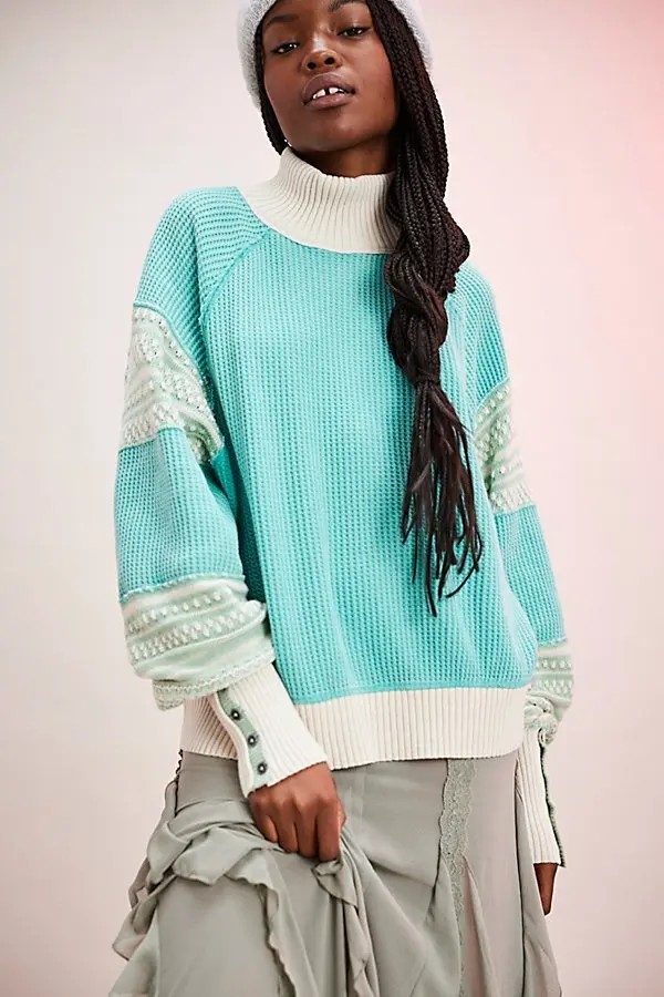 NEW SOLD OUT Free People We The Free Get Cozy Swit Mint Sweater NWT L
