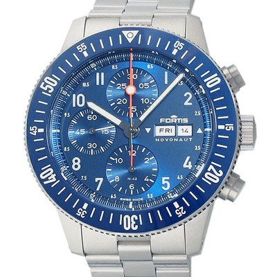 FORTIS WATCH NOVONAUT N-42 COBALT BLUE CHRONOGRAPH F2040012 AUTOMATIC SS MEN'S